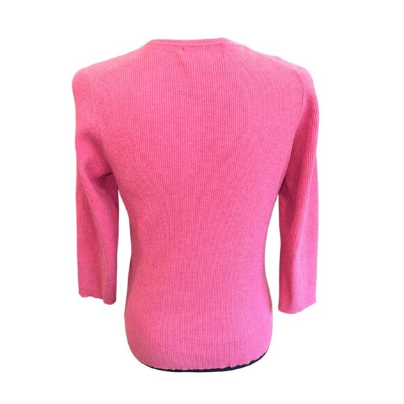 Eddie Bauer Pink Stretch Pima Cotton V-Neck Ribbed Knit Sweater 3/4 Sleeves L - Picture 2 of 9